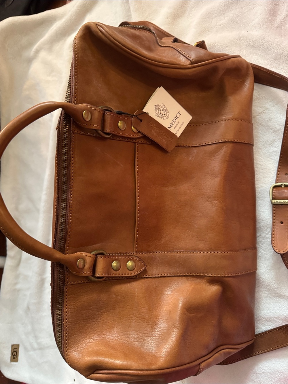 Men’s Leather Duffel Bag in Cognac Brown by Medici